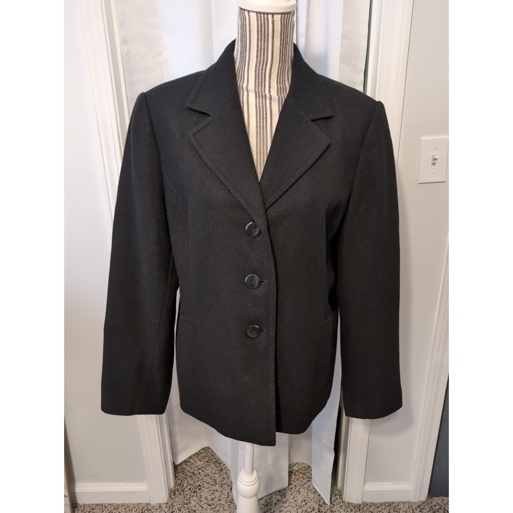 Sag Harbor Women's Vintage Wool Blazer Size 16w Black‎ Button Up Long Sleeve